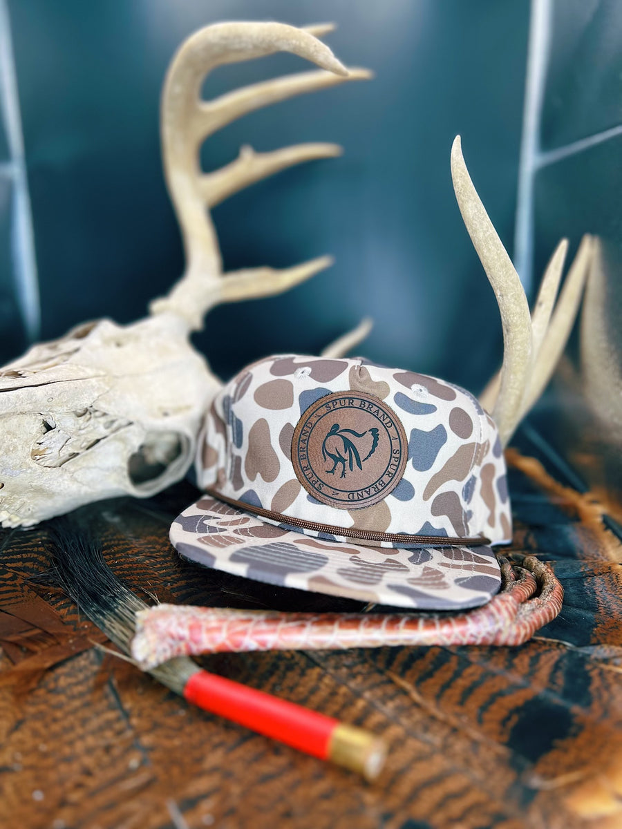 Retro Camo Rope // Dark Brown Leathered Spur Turkey Circle Patch