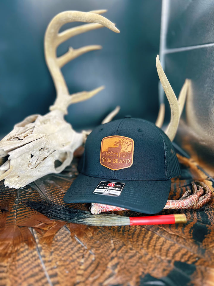 Black Richardson 112 // Deer Rubbing Tree Curved Pentagon Patch