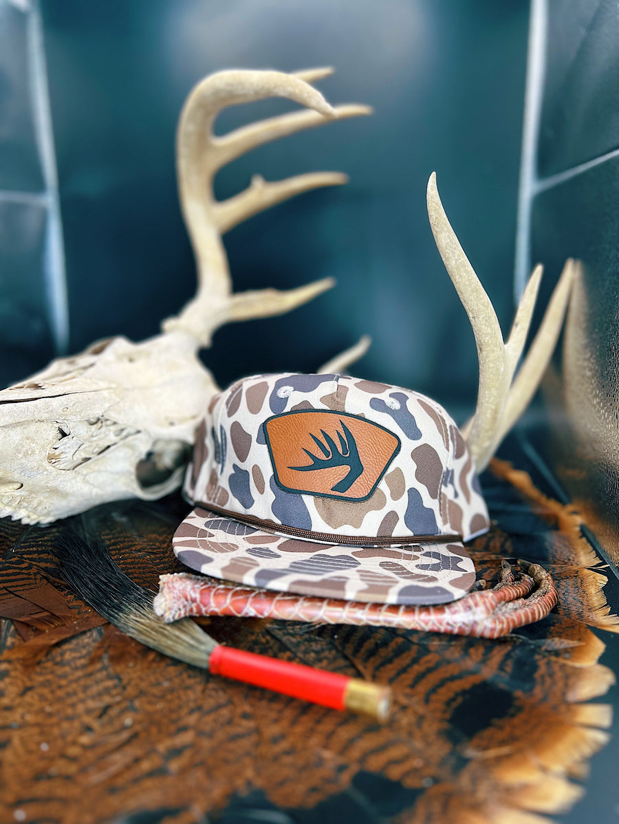Retro Camo Rope  //  Dark Leather Deer Horn Patch