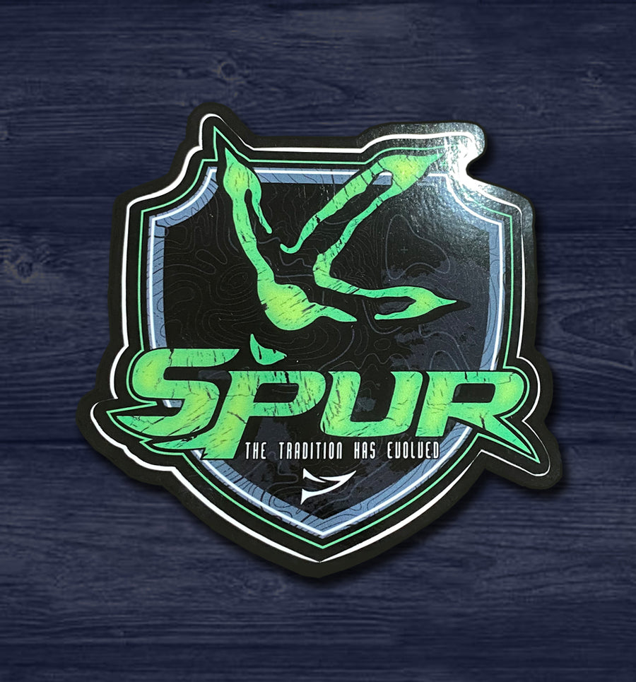 Spur Brand | Window Decal "Turkey Track" Badge Logo | Black/Neon Green/White