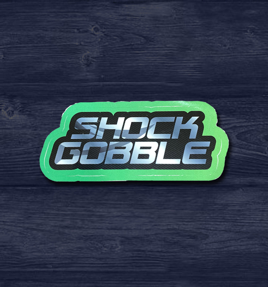 Spur Brand | Window Decal "Shock Gobble" Text Logo | Green/Graphite/Silver