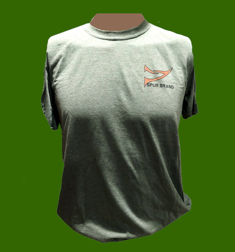 Spur Brand  "Big Turkey" Logo | Short Sleeve T-Shirt | Heather Green with Orange/Black | Front