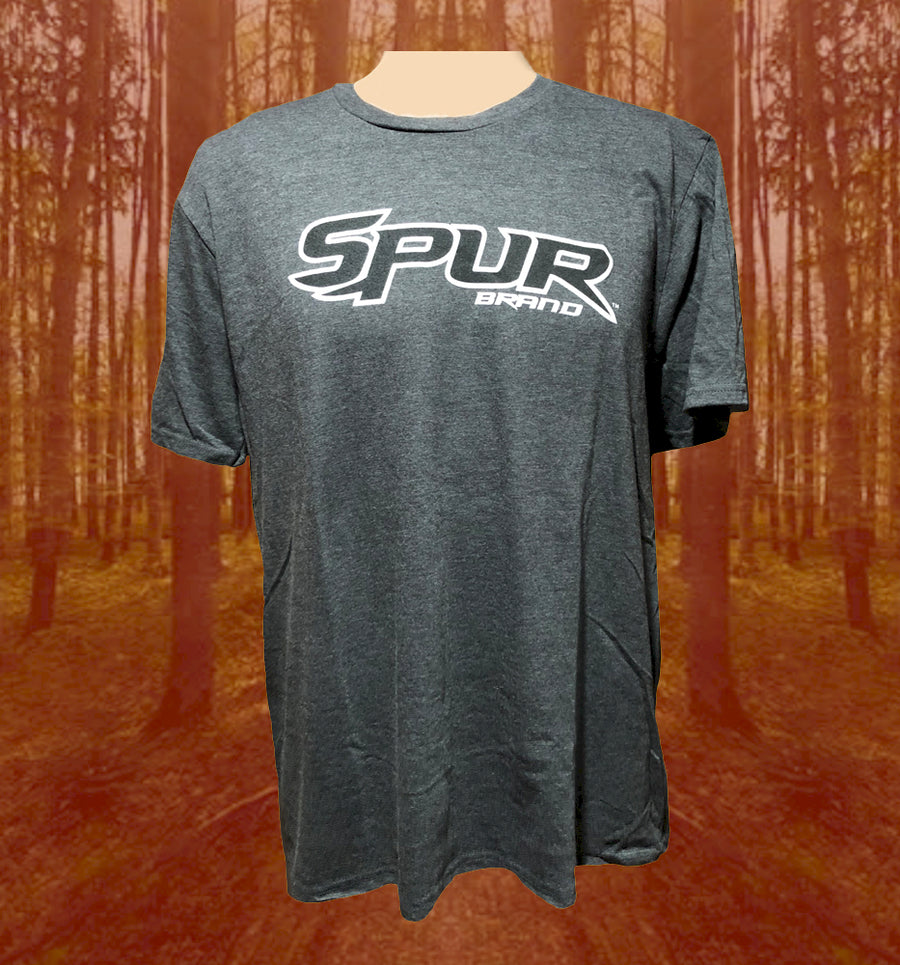 Spur Brand | Text Logo | Short Sleeve T-Shirt | Charcoal Heather with Black/White | Front 