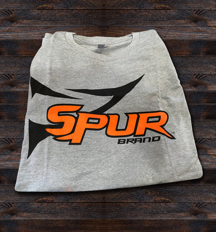 Spur Brand | Double Spur | Short Sleeve T-Shirt | Grey with Orange/Black Graphics