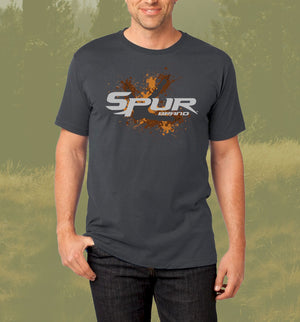 Bonehead Brand | Spur "Splatter" Logo Short Sleeve T-Shirt | Heathered Charcoal | Front