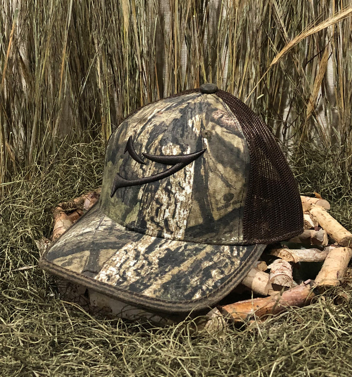 Spur Brand | Double Spur | Outdoor Cap Inc | Velcro-Back Cap | MOssy Oak Country Camo/Brown with Brown Stitching